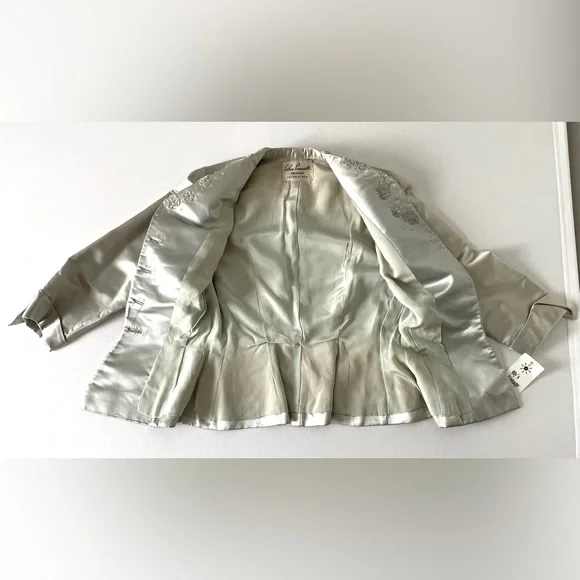 Vintage Silk Beaded Button Long Sleeve Blazer Esther Pomerantz Blue Silver Small - Picture 10 of 15